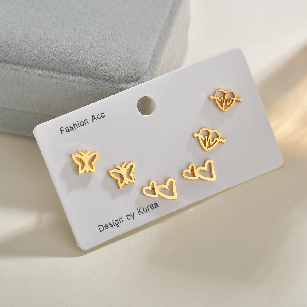 Cute glossy metal stud earring fashion butterfly heart moon earrings