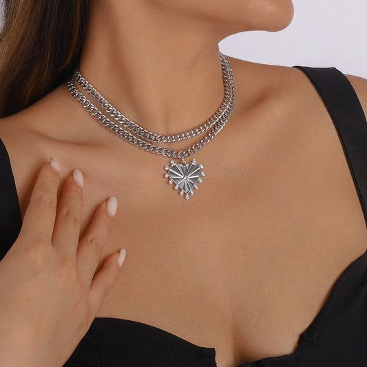 1316 Micro-inlaid sweet niche necklace love rhinestone double-layer fashion necklace design retro Hong Kong necklace