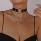 N158 Harajuku Leather Collar Exaggerated Chain Rivet Gothic Choker Vintage Exaggerated Necklace