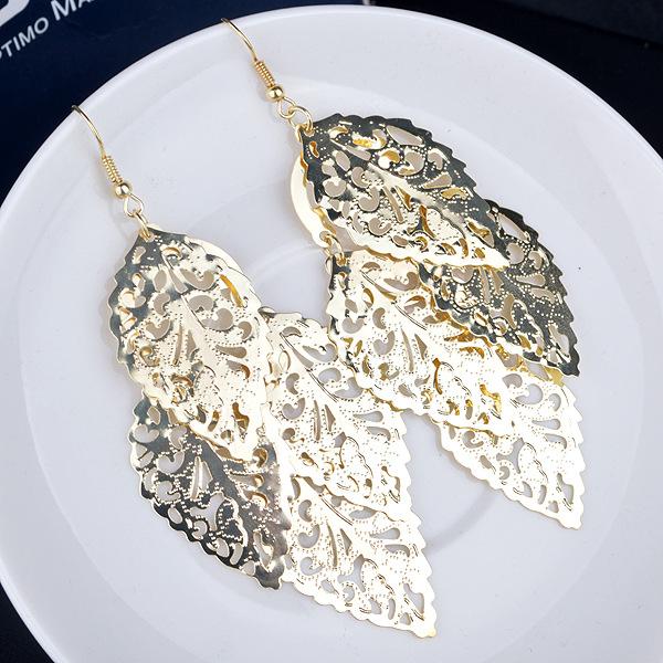 Multi-level Hollow Leaf Earrings Alloy Metal Sheet Temperament Women's Earrings