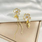 White camellia asymmetric earrings ins simple micro-inlaid zircon long tassel earrings flower earrings