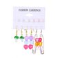 Ins color butterfly heart earring set fashion pearl flower mushroom earring six-piece set trendy