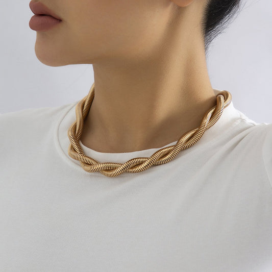 Jewelry cold winding thick snake bone chain necklace personality double metal twist chain necklace