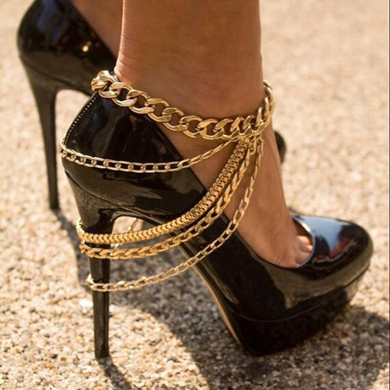 Punk exaggerated personality style multi-layer chain tassel heel chain foot decoration