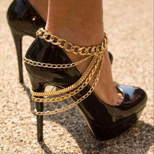 Punk exaggerated personality style multi-layer chain tassel heel chain foot decoration