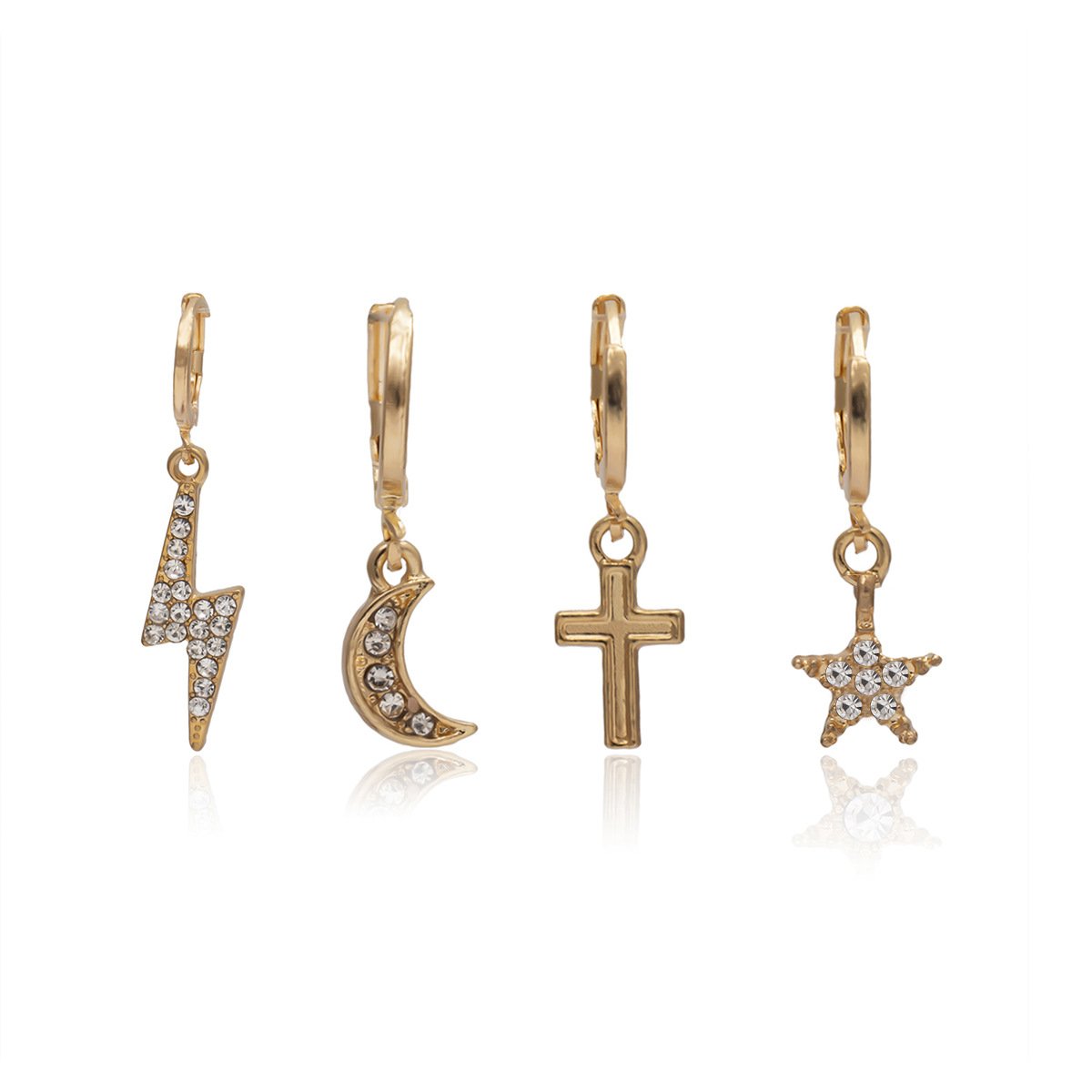 Jewelry Fashion Pearl Micro Diamond Geometric Earrings Star Moon Cross Ear Clip Set Female