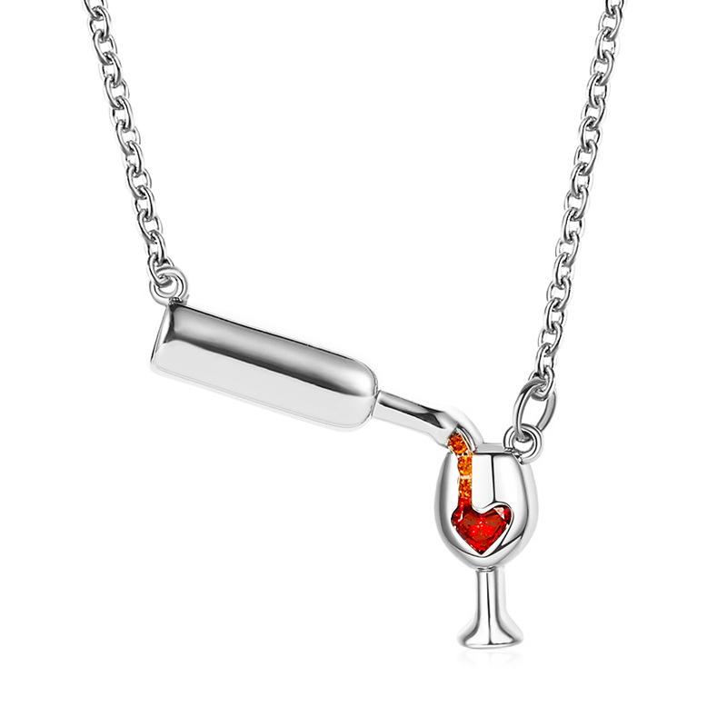 Creative Design Wine Bottle Necklace Female Personality Love Diamond Red Wine Bottle Goblet Clavicle Chain