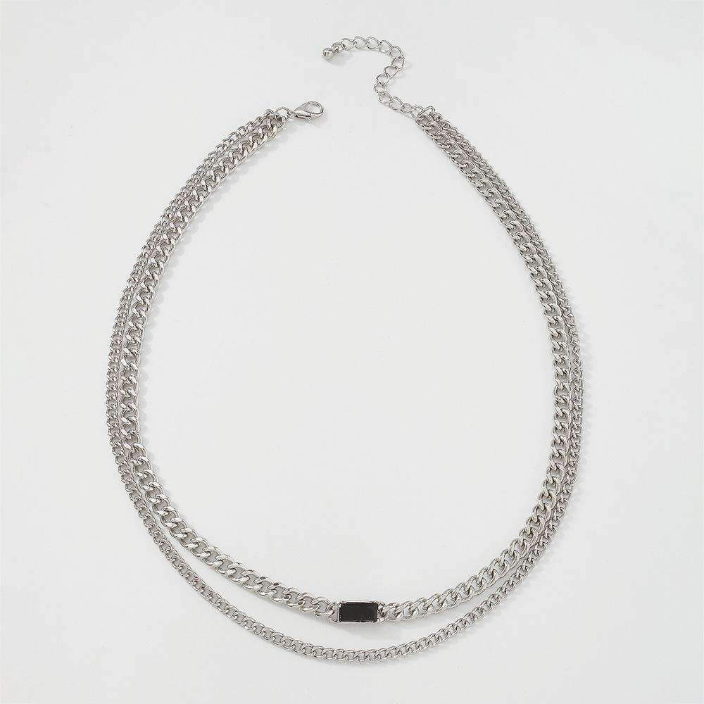 N938 Jewelry Metal Texture Stacked Necklace Personality Hip Hop Geometric Resin Double Layer Necklace Women