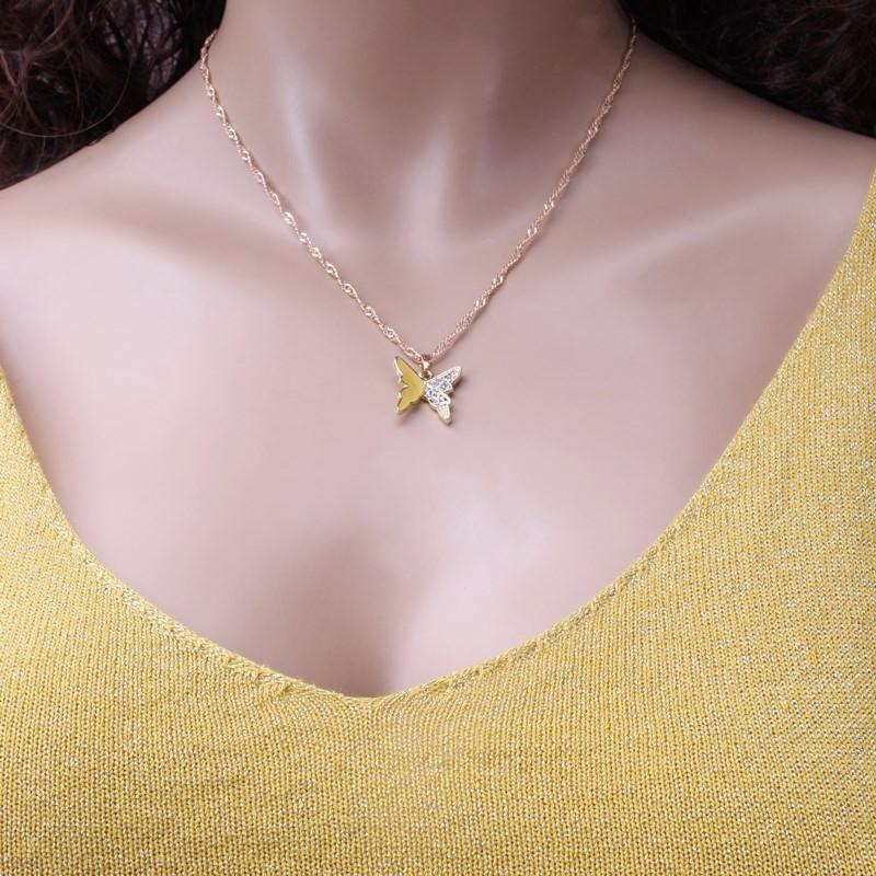 Dongdaemun Temperament Rhinestone Butterfly Necklace Metal Drip Oil Necklace Women's Versatile Necklace Clavicle Chain
