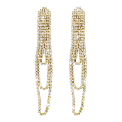 1581 Sparkling Rhinestone Tassel Earrings Elegant Elegant Retro Niche Cold Fashion Street Earrings