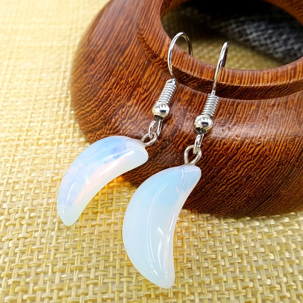 Crescent-shaped fashion ear hook earrings natural stone alloy earrings creative simple earrings simple stalls