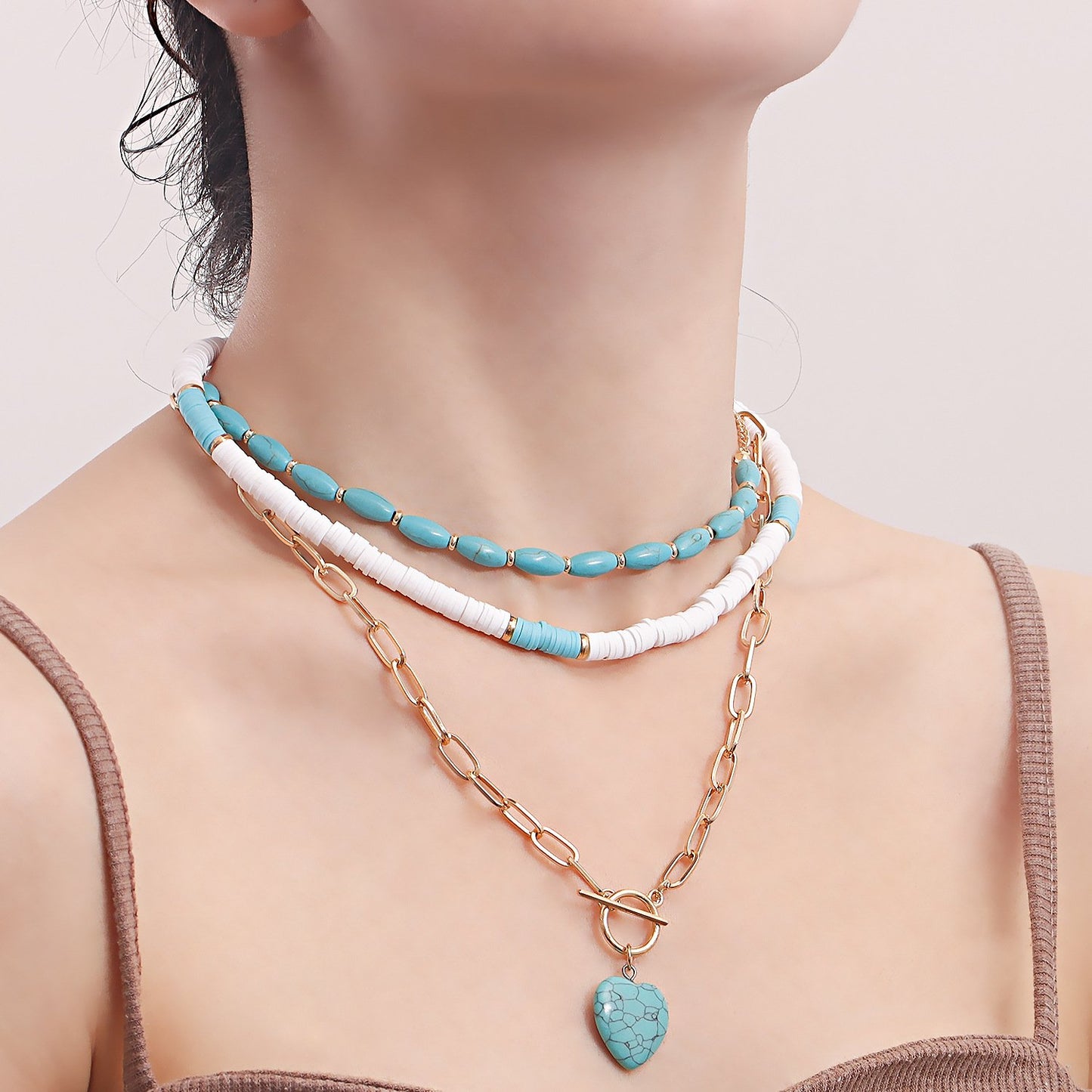 Jewelry bohemian soft pottery turquoise love pendant necklace female marine niche design