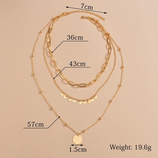 Fashion Size Round Iron Sheet Pendant Necklace Vintage Layered Necklace Women Accessories