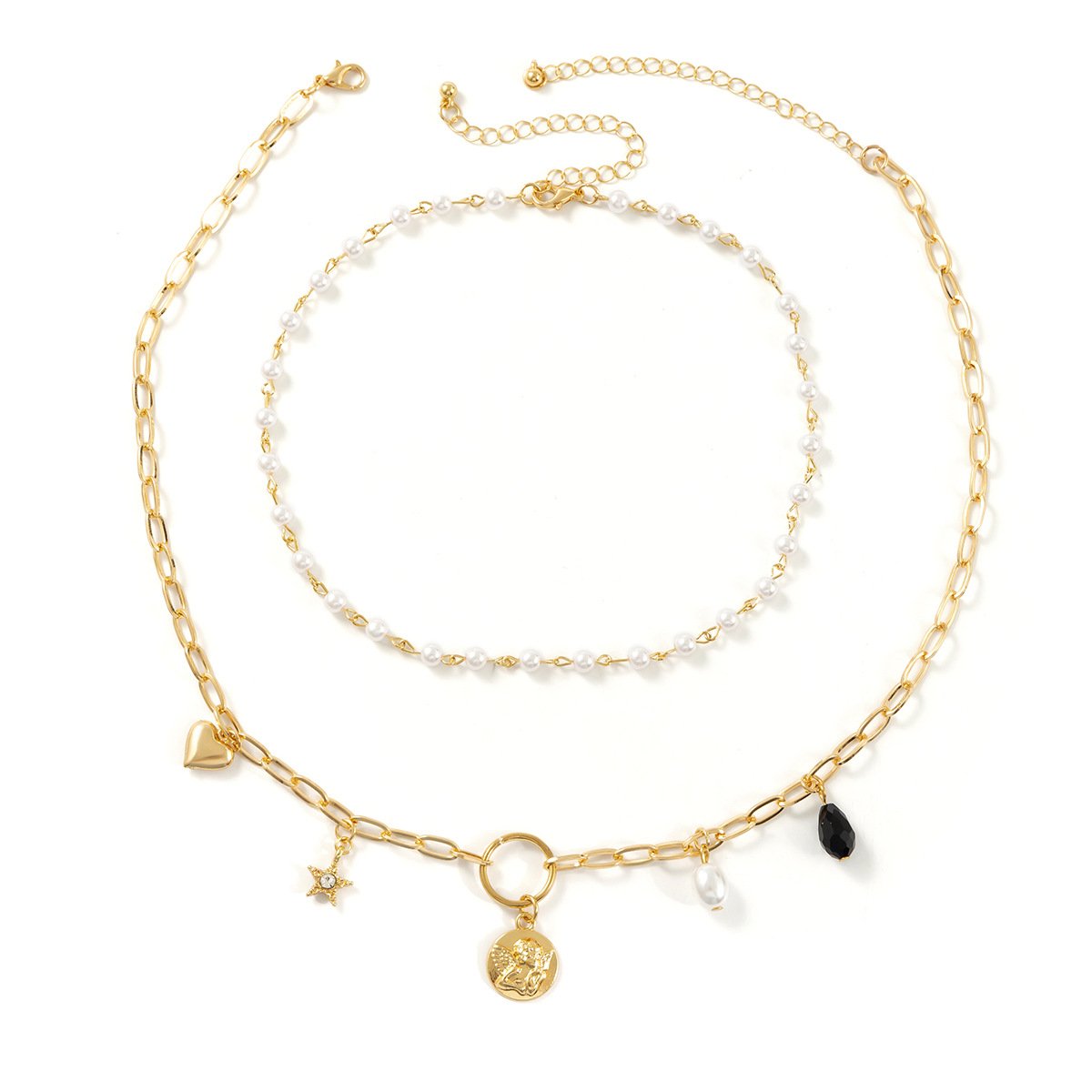 Jewelry hip-hop stacked double-layer imitation pearl necklace niche simple sequin love star necklace