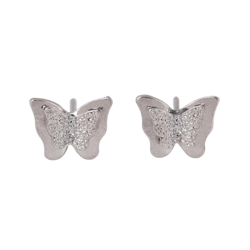 Fashion Pressed Sand Butterfly Stud Earrings Double Metal Three-dimensional Animal Earrings Chunna Jewelry