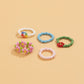 Retro colorful flower rice bead ring bohemian vacation woven small daisy ring female