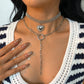 N9311 Exaggerated Personality Street Shot Back Chain Trendy Cool Ring Heart Necklace Geometric Alloy Double Layer Necklace Female