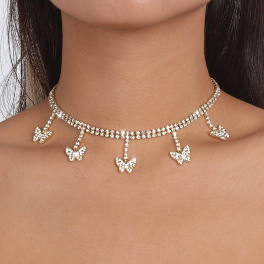 N1661 Small Fresh Butterfly Claw Chain Necklace Rhinestone Tassel Fairy Temperament Necklace Sweet Girl Heart Necklace