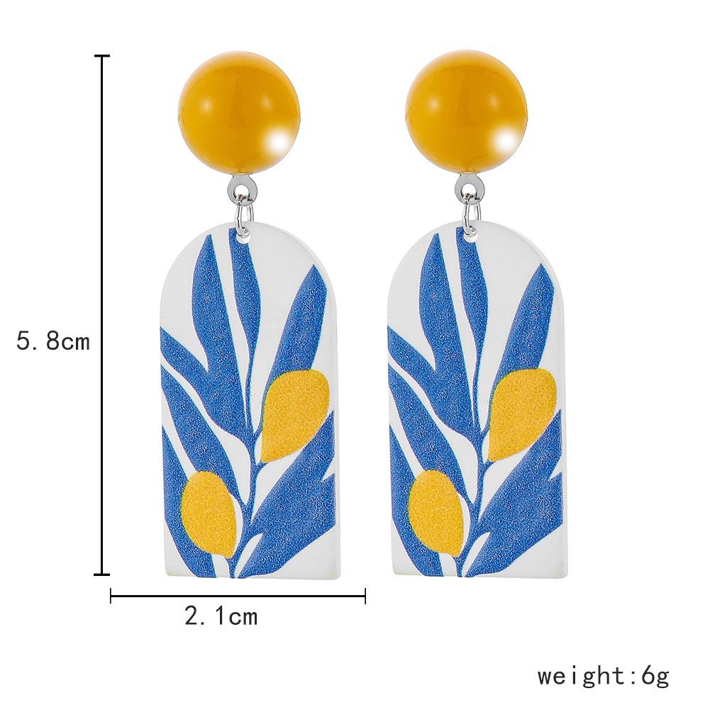 Ins holiday leaf earrings small fresh 3D printing oil painting acrylic earrings personality versatile