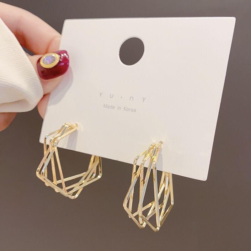 925 Silver Needle Geometric Earrings Women's Simple Indifferent Net Red Temperament Niche High-end Earrings Retro Ear Jewelry