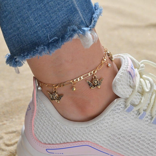 Jewelry Personality Retro Angel Rhinestone Simple Anklet Female Holiday Beach Foot Decoration