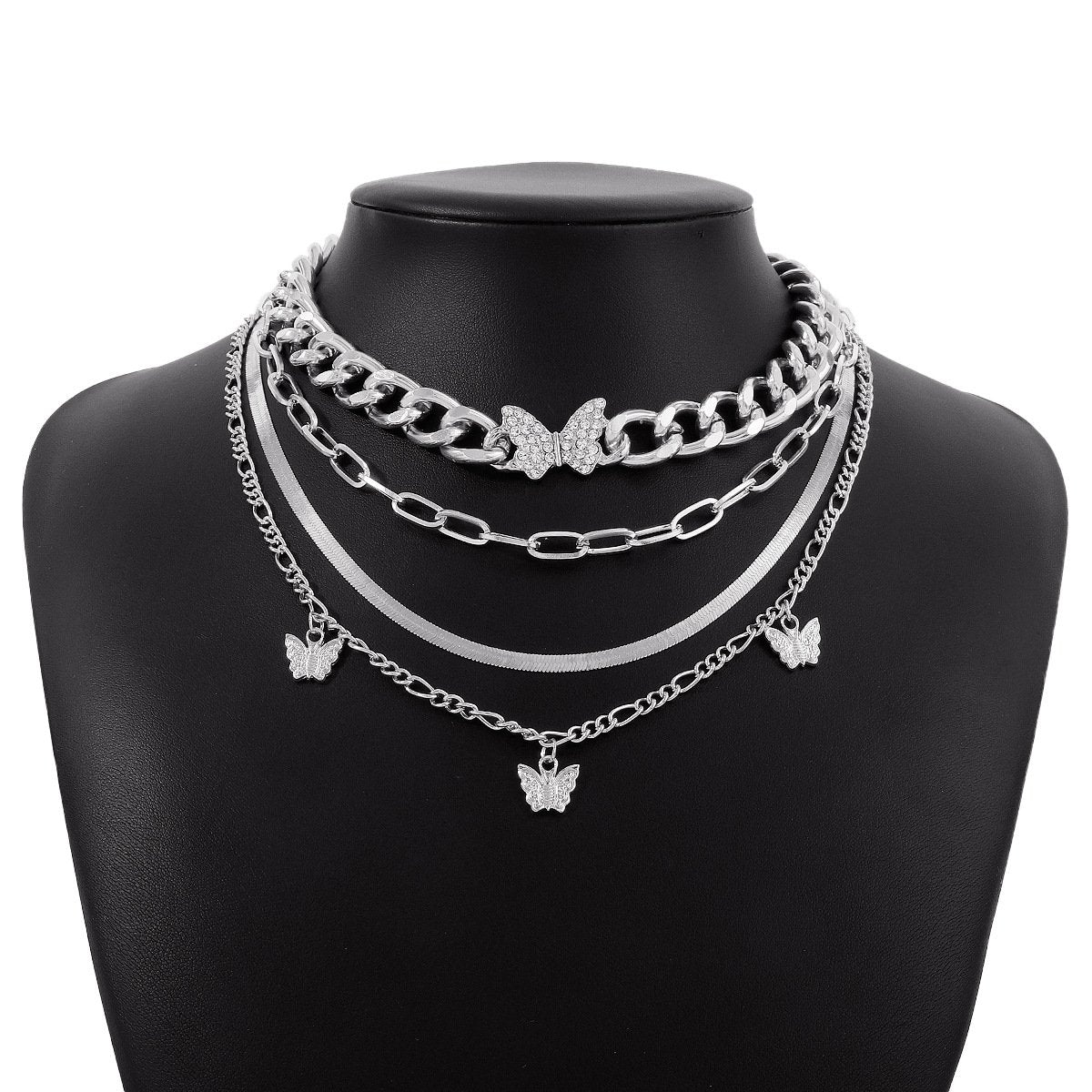 N1448 Punk hip-hop mix-and-match necklace exaggerated multi-layered necklace with butterfly micro-inlaid heavy industry necklace