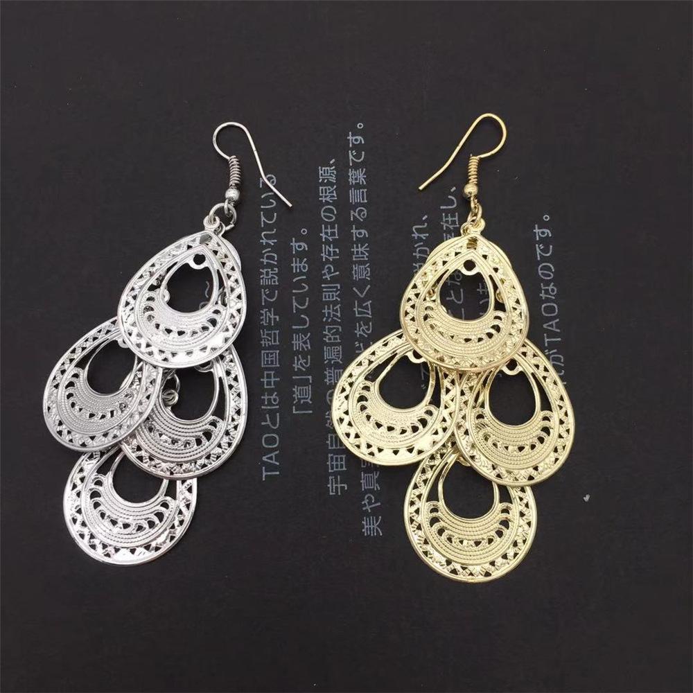Four-leaf hollow big water drop earrings mixed batch Yunnan minority Dai earrings clothing accessories