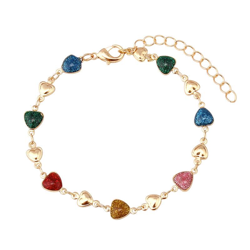 Fashion Copper Love Anklet Personalized Colorful Peach Heart Chain Necklace Bracelet