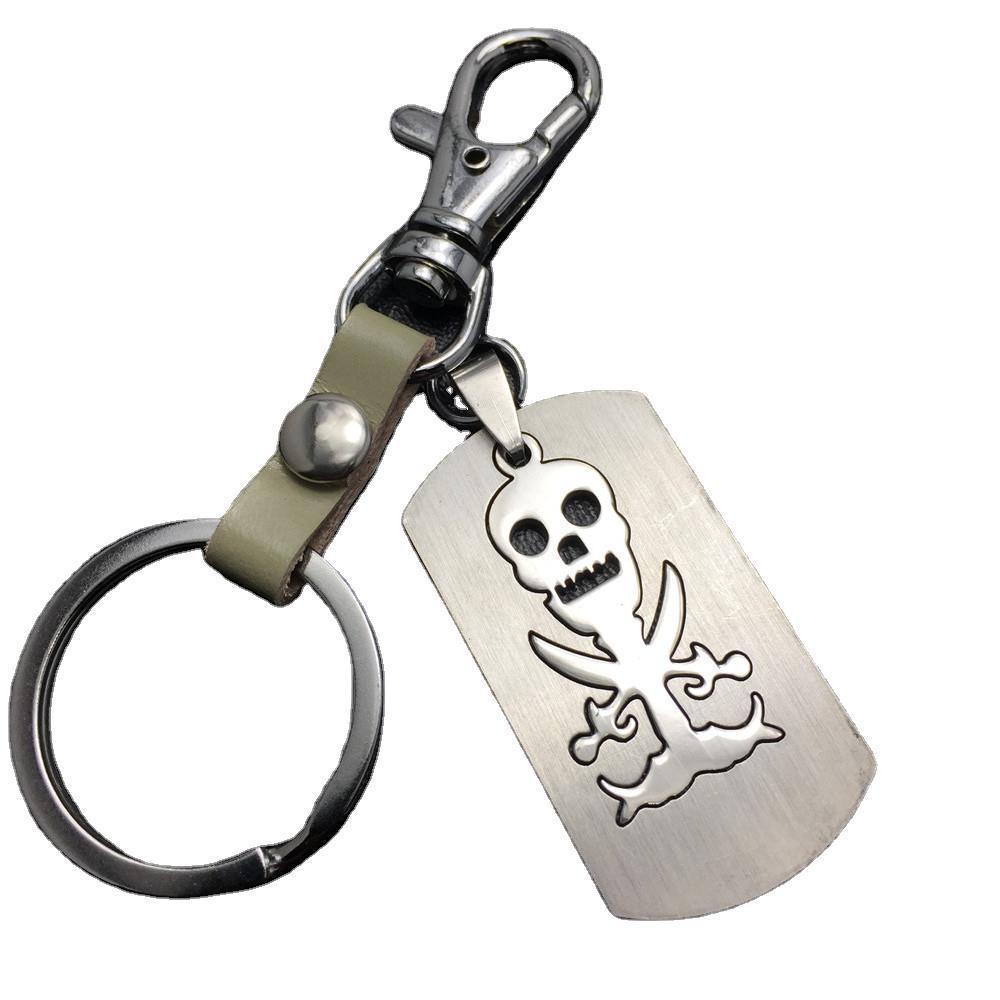 Double Skull Titanium Steel Pendant Pendant Stainless Steel Keychain Cowhide Waist Hanging Men's and Women's Jewelry