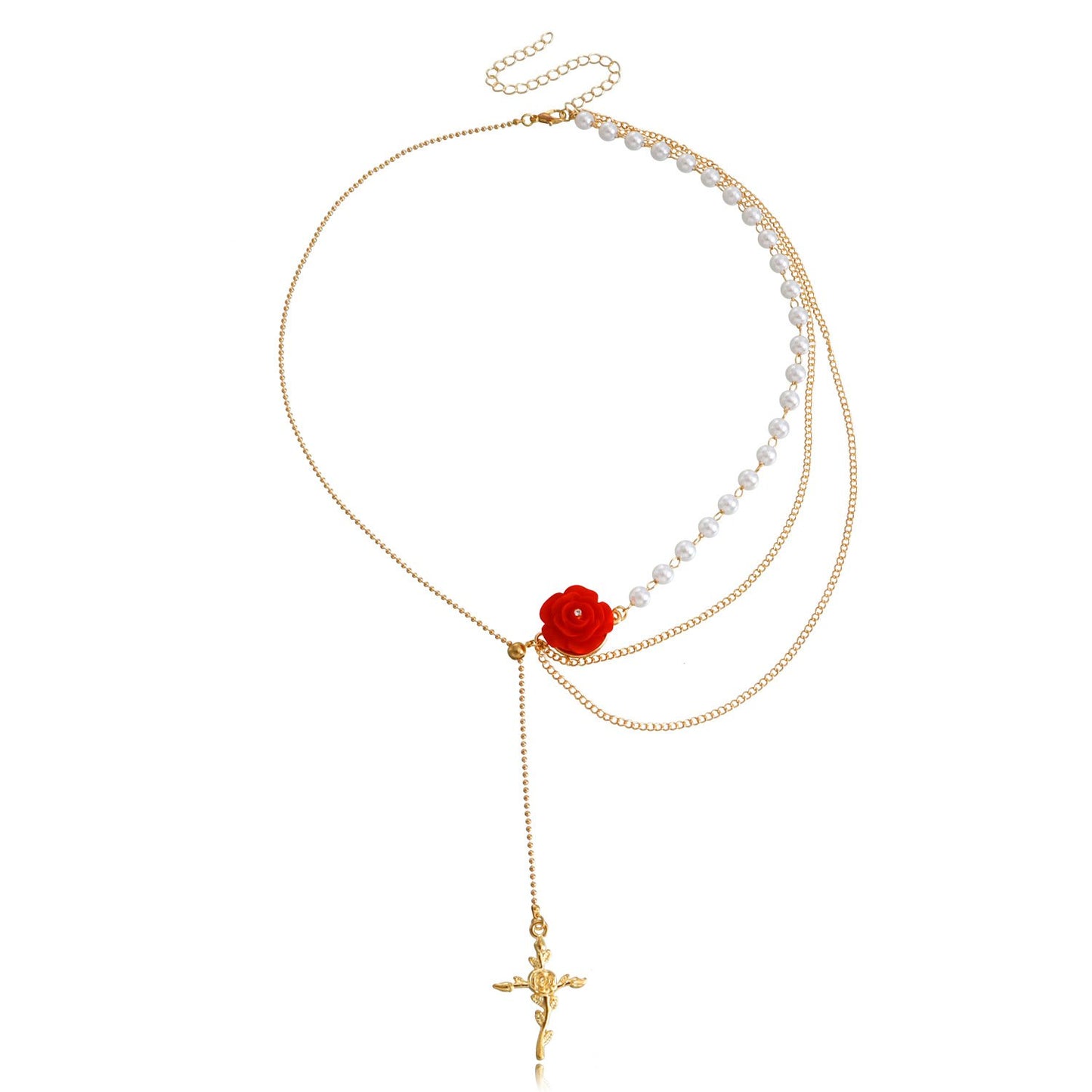 Jewelry Love Rose Cross Necklace Multilayer Sweater Chain Trendy Cool Ins Versatile Necklace