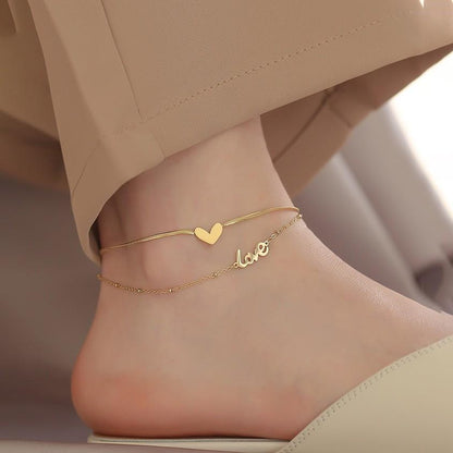 Double-layer high-quality anklet female ins net red does not fade foot rope letter love anklet