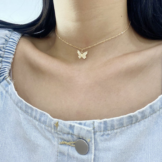 Jewelry minimalist thin chain single-layer clavicle chain necklace temperament super fairy butterfly necklace choker