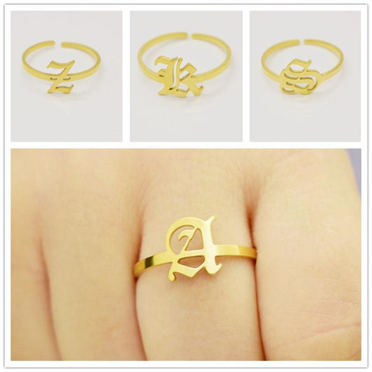 Fashionable ancient English 26 letter ring vacuum plating 18K real gold