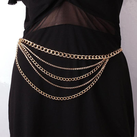 Jewelry multi-layer simple diamond chain body chain female retro sexy metal waist chain