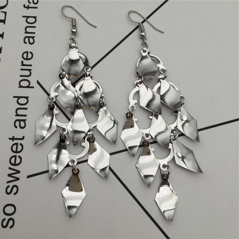 Three-dimensional sequins surface rhombus leaf long earrings metal earrings street stall accessories