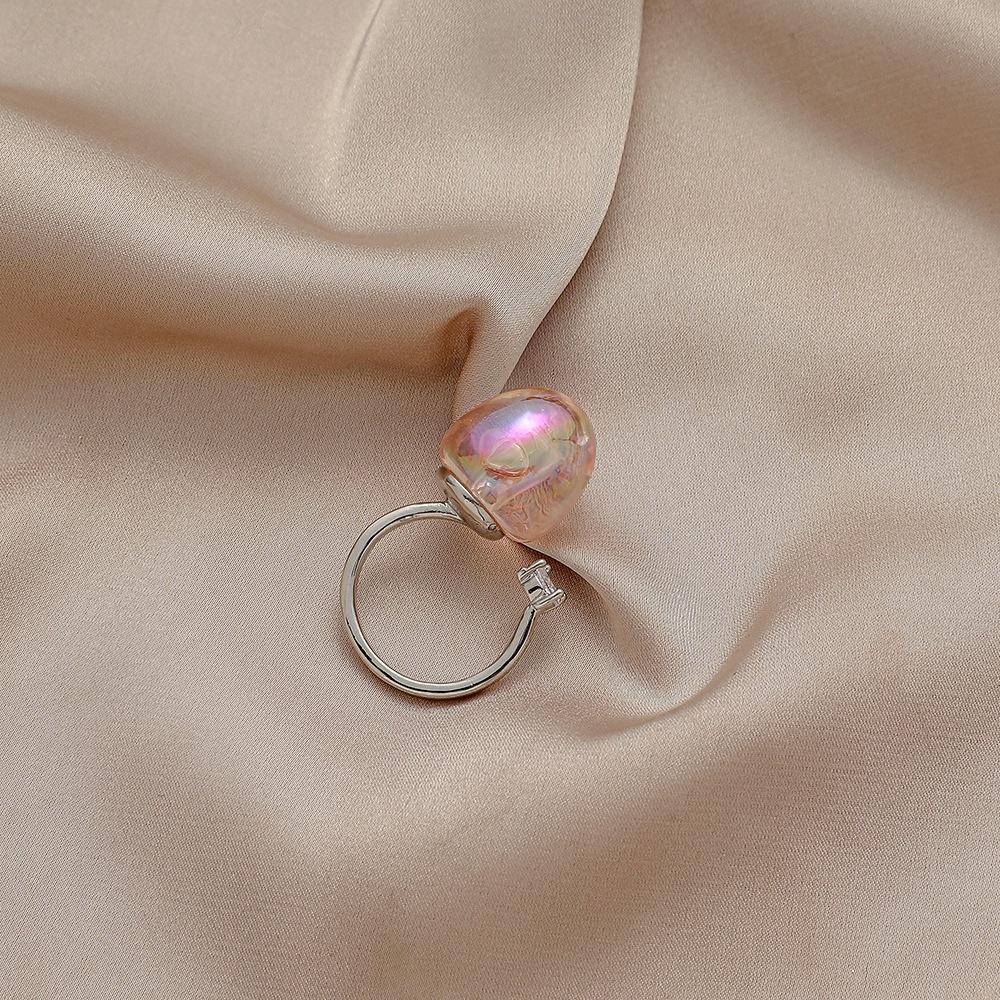 Trend personality adjustable diamond pink color light bubble bubble ring sweet small fresh temperament ring