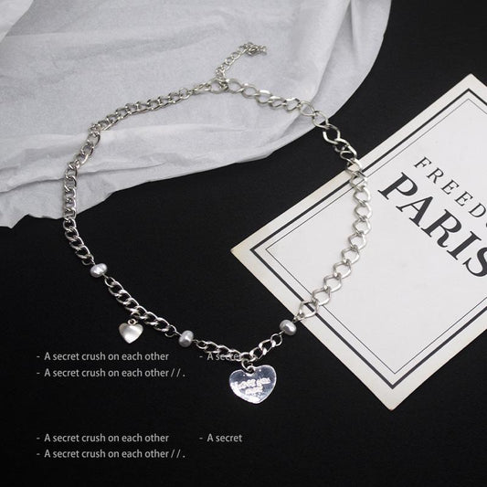 Pearl Stitching Love Letter Pendant Necklace Women's High-end Sense Net Red Versatile Clavicle Chain Hip Hop Frosty Accessories