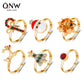Christmas Ornaments Cute Cartoon Elk Christmas Tree Ring 6-Piece Set Drip Oil Opening Adjustable Ring Jewelry