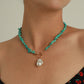 Jewelry Large Shaped Pearl OT Buckle Necklace Femininity Simple Fashion Green Turquoise Necklace