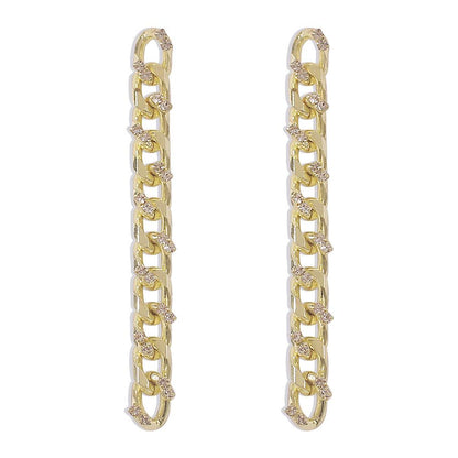 E8677 Temperament Long Earrings Metal Chain Diamond Earrings Personality Hip Hop Cold Fashion Earrings