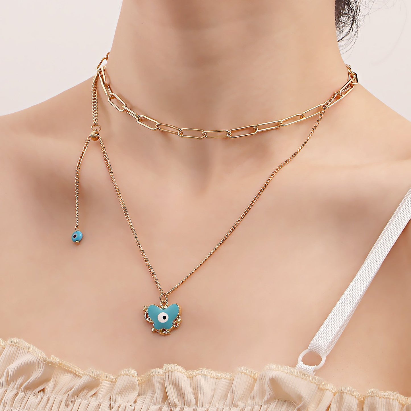 Jewelry Creative Eyes Niche Chain Design Metal Necklace Versatile Butterfly Pendant Necklace