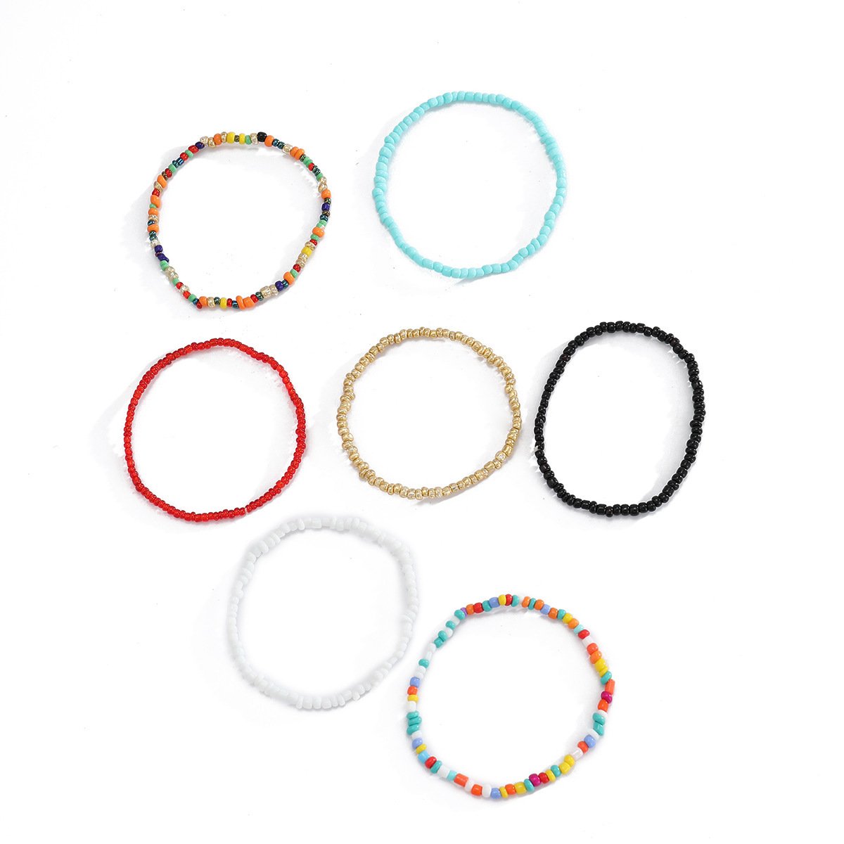 Jewelry simple single-layer hand-beaded geometric jewelry versatile contrast color rice bead elastic bracelet for women