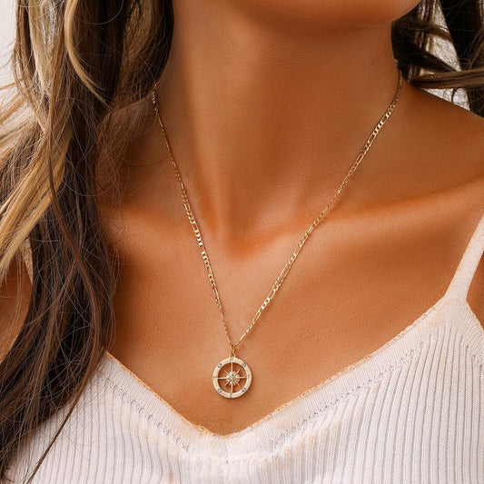 Simple personality light luxury women's metal hollow anchor star element pendant color-preserving necklace