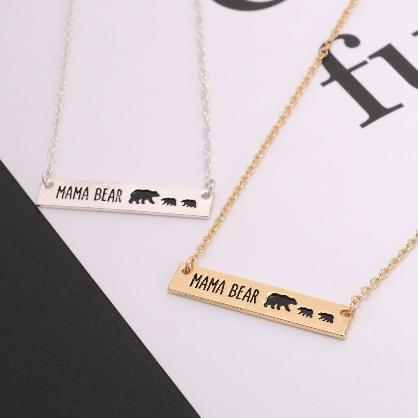 Explosive Mother's Day Gift Simple Fashion Mother Bear Pendant Necklace Alloy Gold and Silver Two Colors