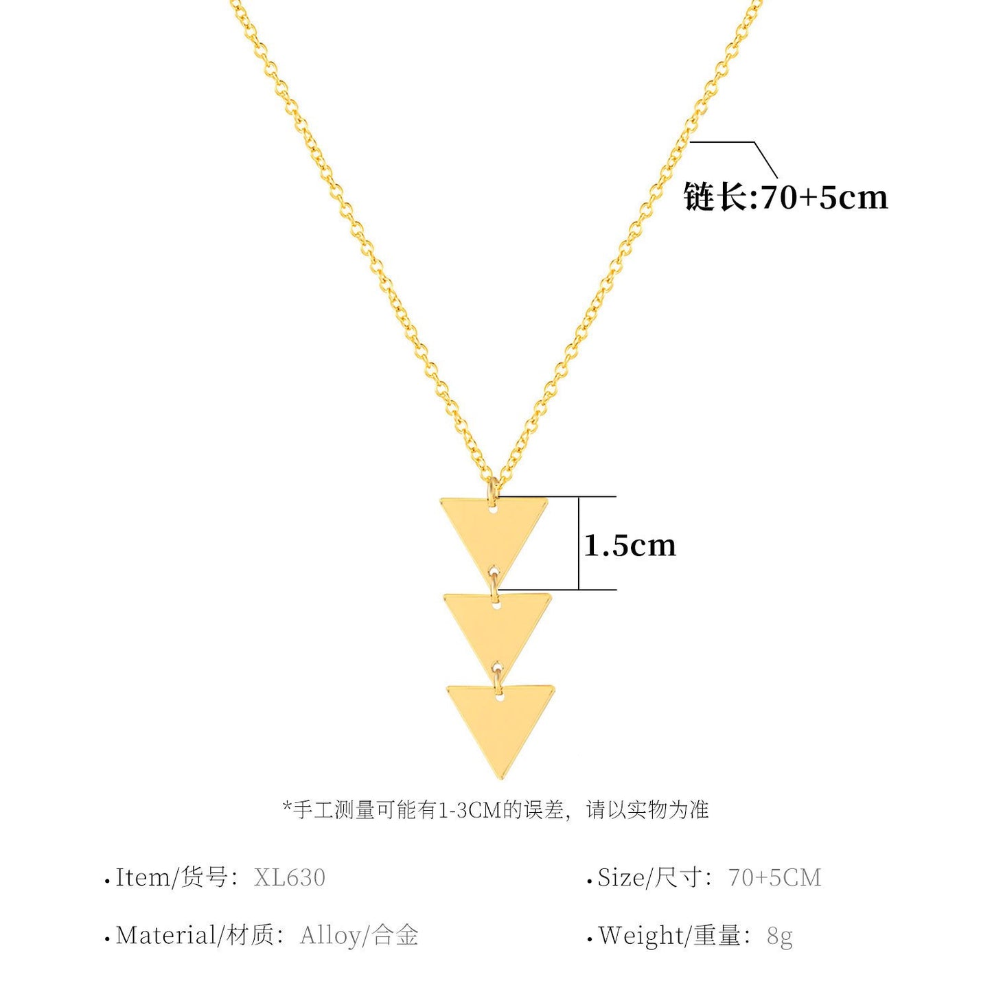 Jewelry Three Triangle Necklace Female Exaggerated Creative Accessories Pendant Clavicle Chain