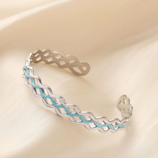 Original design niche stainless steel drop oil hollow wave adjustable bracelet women's titanium steel bracelet