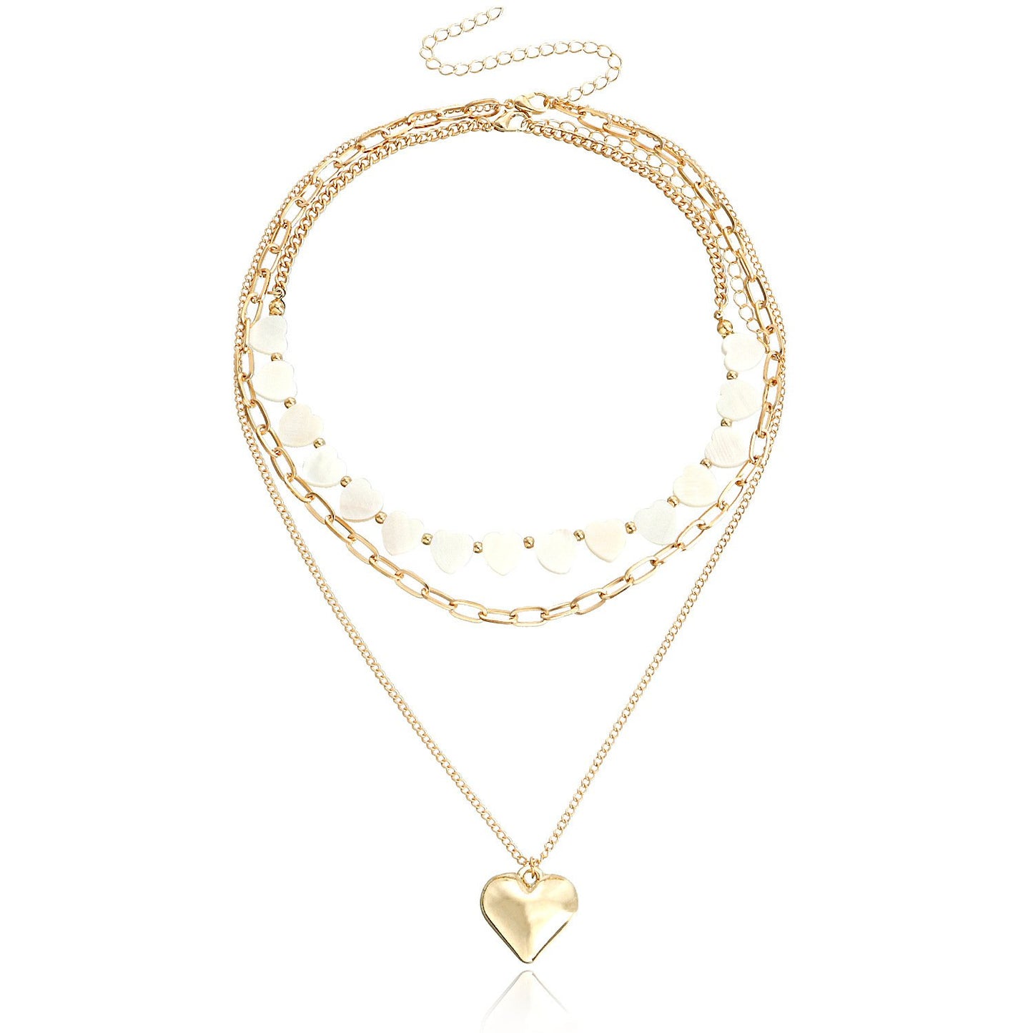Jewelry ins multi-layer imitation white mother-of-pearl love pendant necklace female exaggerated big peach heart necklace