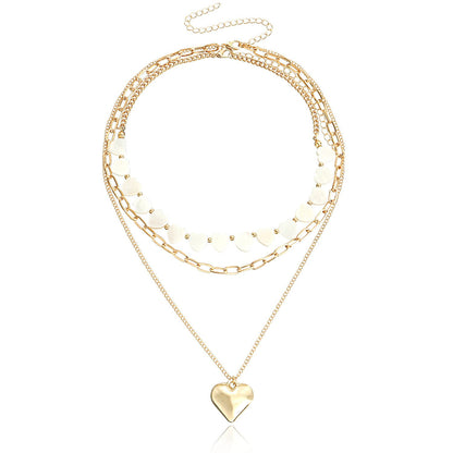 Jewelry ins multi-layer imitation white mother-of-pearl love pendant necklace female exaggerated big peach heart necklace