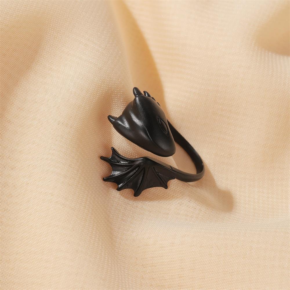 Angel devil ring gothic pterosaur open ring couple pair ring black tail ring dark trend jewelry