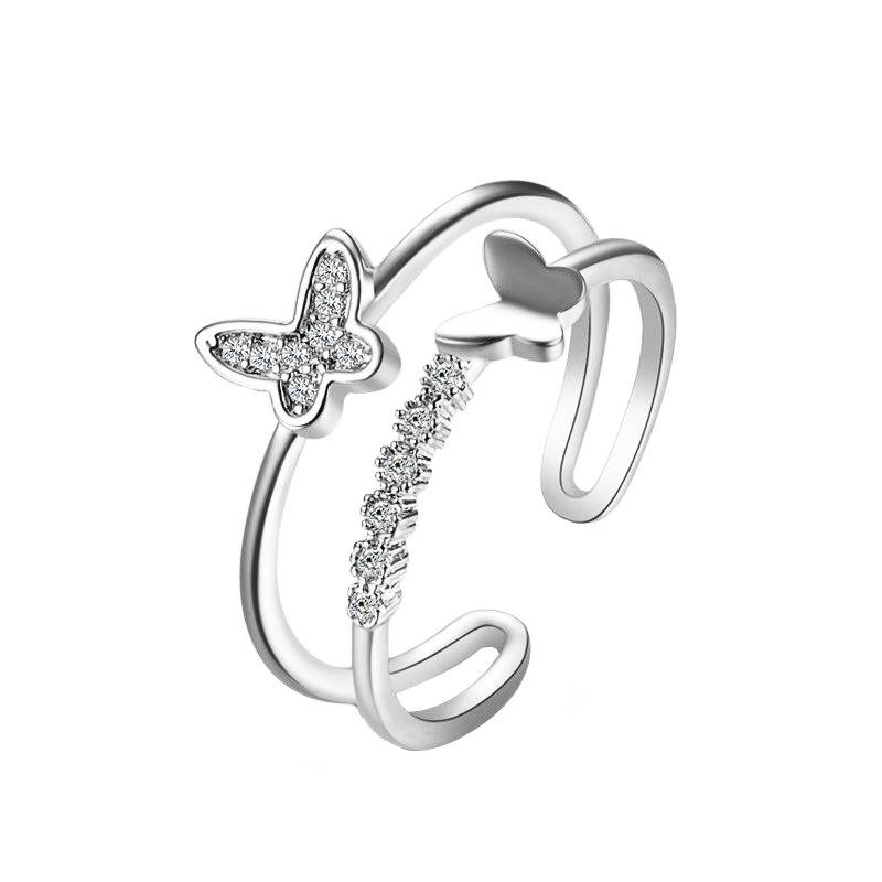 Fashion Jewelry Double Butterfly Ring Women's Popular Rose Gold Diamond Opening Adjustable Ring